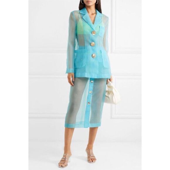 Rejina Pyo Woman Sophie Organza Blazer Turquoise UK10